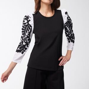 Chicos White Jacquard Sleeve Tee Black Size 3 XL